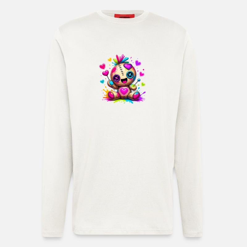 Patchwork-Kuscheltier mit Neonherzen - Langarmshirt - made by SPREAD - OFF WHITE
