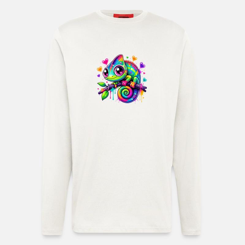 Buntes Chamäleon auf Ast - Langarmshirt - made by SPREAD  - OFF WHITE