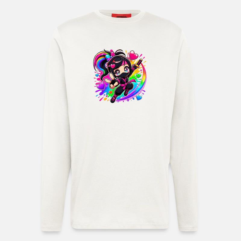 Regenbogen Ninja mit Herzen - Langarmshirt - made by SPREAD  - OFF WHITE