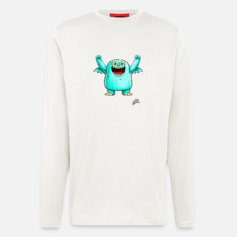 Monstre turquoise joyeux - Manches longues bio décontracté fabriqué en UE - OFF WHITE