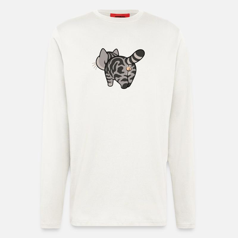 Grau getigerte Cartoonkatze - Langarmshirt - made by SPREAD  - OFF WHITE