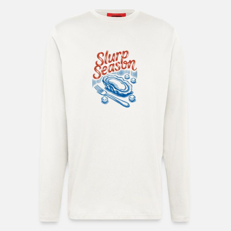 Schlürfsaison – Retro-Austern-Meeresfrüchte - Langarmshirt - made by SPREAD  - OFF WHITE