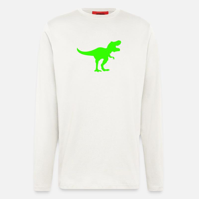 Silhouette de Dino Rex Vert - Manches longues bio décontracté fabriqué en UE - OFF WHITE