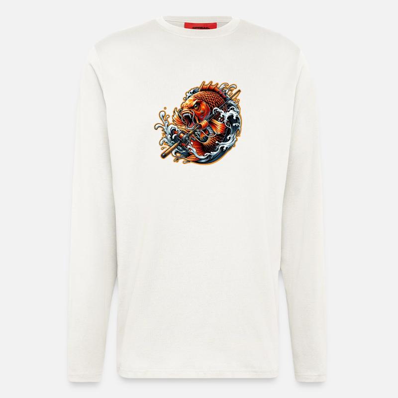 Poisson avec canne à pêche - Manches longues bio décontracté fabriqué en UE - OFF WHITE