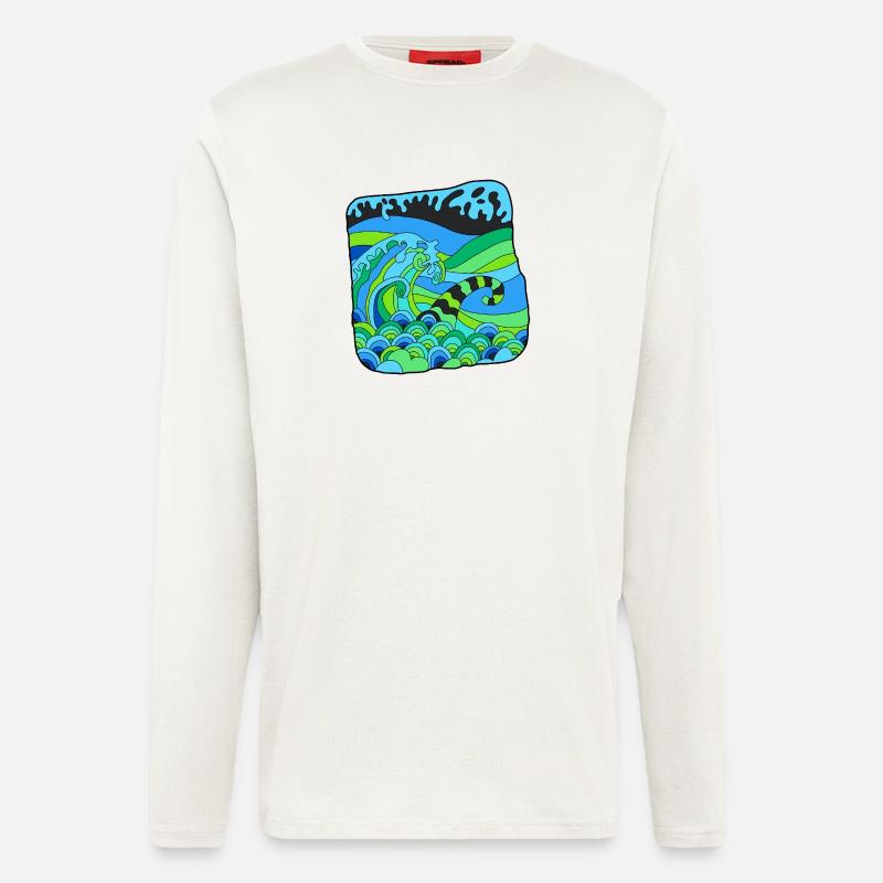 Green Deco Waves - Langarmshirt - made by SPREAD  - OFF WHITE