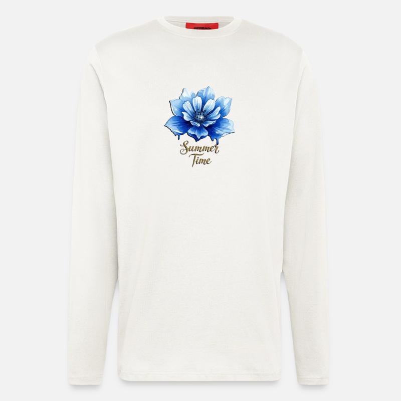 Blue Blossom – Heure avancée - Manches longues bio décontracté fabriqué en UE - OFF WHITE