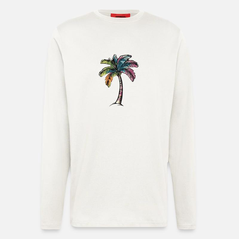 Plage de Palm Tree - Manches longues bio décontracté fabriqué en UE - OFF WHITE