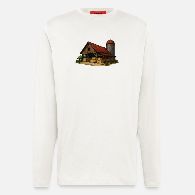 Rustikale Scheune mit Heuballen - Langarmshirt - made by SPREAD - OFF WHITE