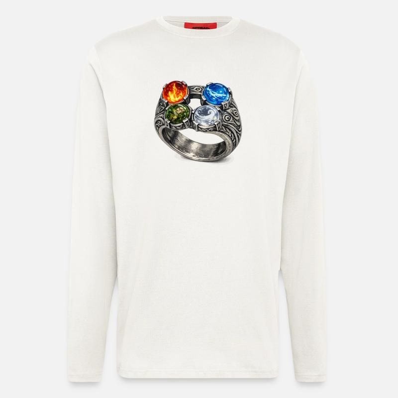 Vier-Elemente-Ring mit Edelsteinen - Langarmshirt - made by SPREAD  - OFF WHITE
