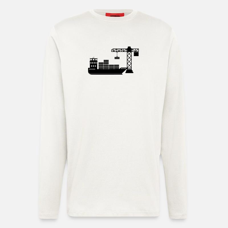 Sea container boat with crane unloading - Longsleeve - made by SPREAD - OFF WHITE