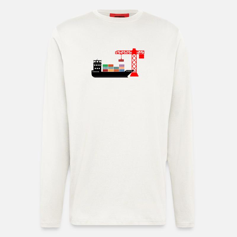 Seecontainerboot mit Kran Entladung 2 - Langarmshirt - made by SPREAD  - OFF WHITE