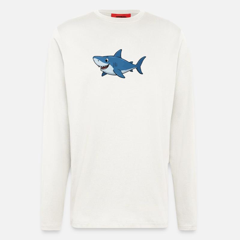 Blauer Cartoonhai Abenteuer - Langarmshirt - made by SPREAD  - OFF WHITE