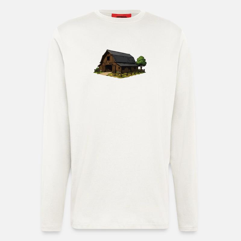 Rustikale Scheune Illustration - Langarmshirt - made by SPREAD - OFF WHITE