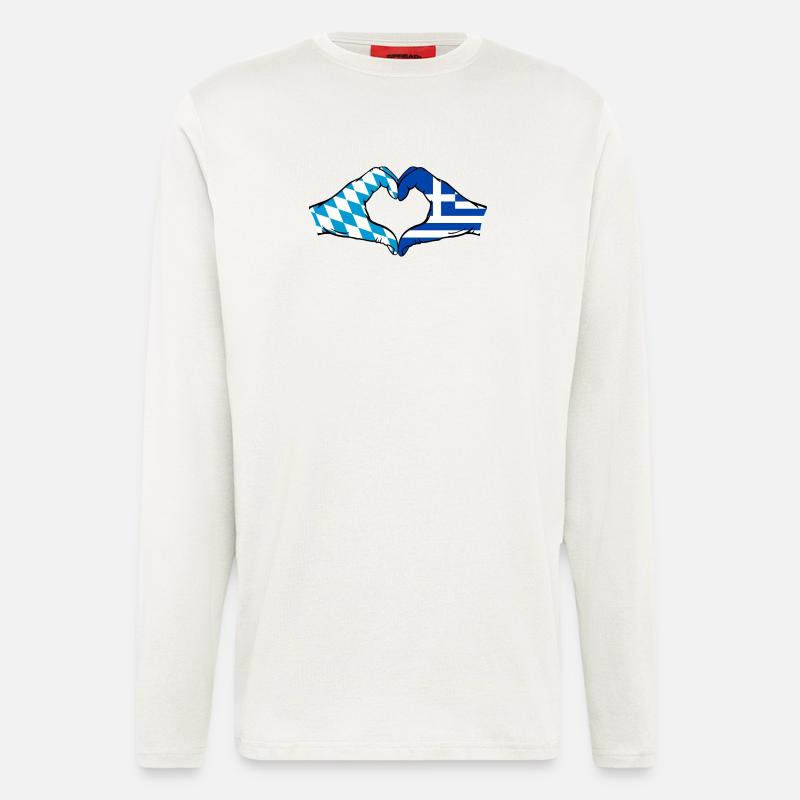 Bavière, Grèce, Drapeau, Aiguilles, Coeur - Manches longues bio décontracté fabriqué en UE - OFF WHITE