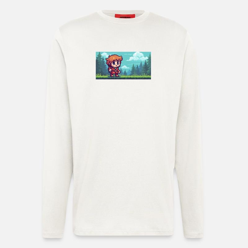 Pixelheld im Waldabenteuer Gaming Szene - Langarmshirt - made by SPREAD  - OFF WHITE