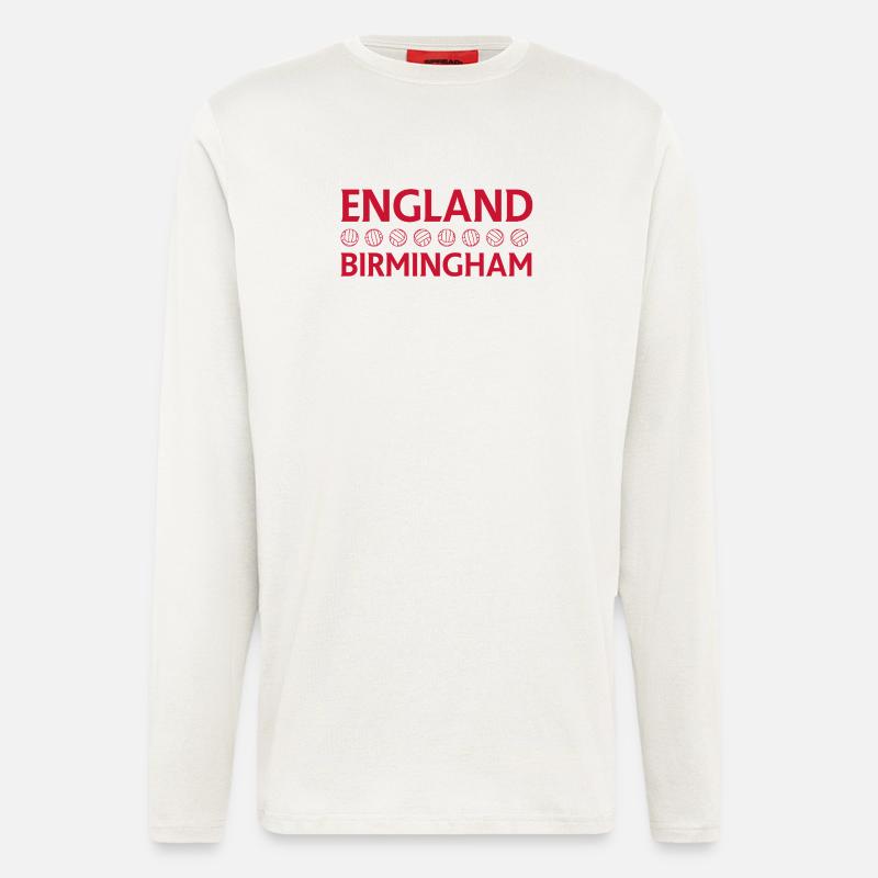 Emblème de cricket Angleterre Birmingham - Manches longues bio décontracté fabriqué en UE - OFF WHITE