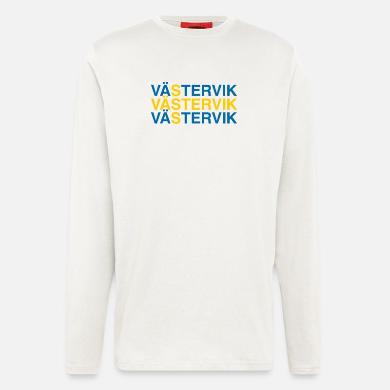 VÄSTERVIK Suède Sverige Suède Drapeau - Manches longues bio décontracté fabriqué en UE - OFF WHITE