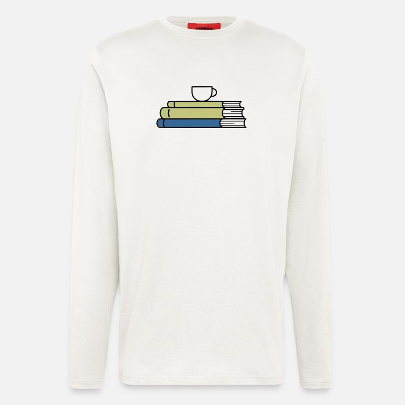 Bücherstapel Kaffeetasse Farbig - Langarmshirt - made by SPREAD  - OFF WHITE