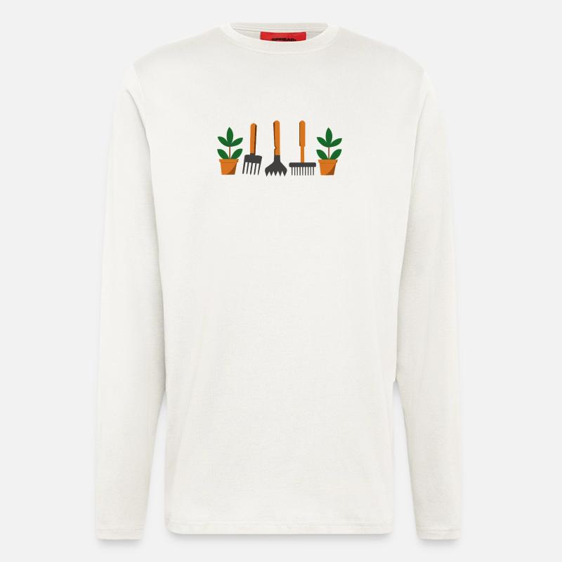 Gartenwerkzeug und Pflänzchen - Langarmshirt - made by SPREAD  - OFF WHITE