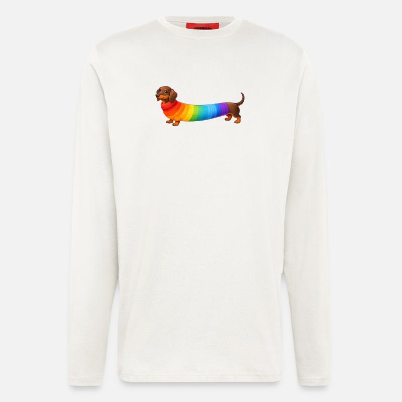 Dackel mit Regenbogen Pullover  - Langarmshirt - made by SPREAD  - OFF WHITE