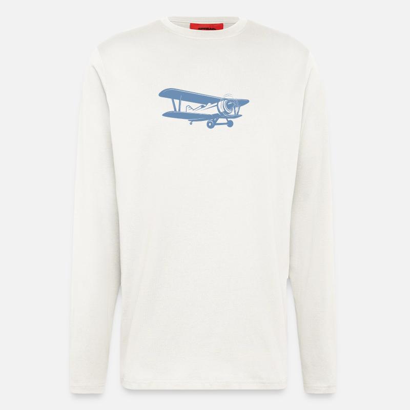 Doppeldecker Pilot Retro Minimalistisch - Langarmshirt - made by SPREAD  - OFF WHITE