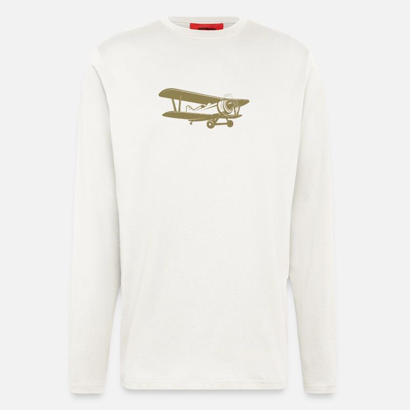Doppeldecker Pilot Retro Minimalistisch - Langarmshirt - made by SPREAD  - OFF WHITE
