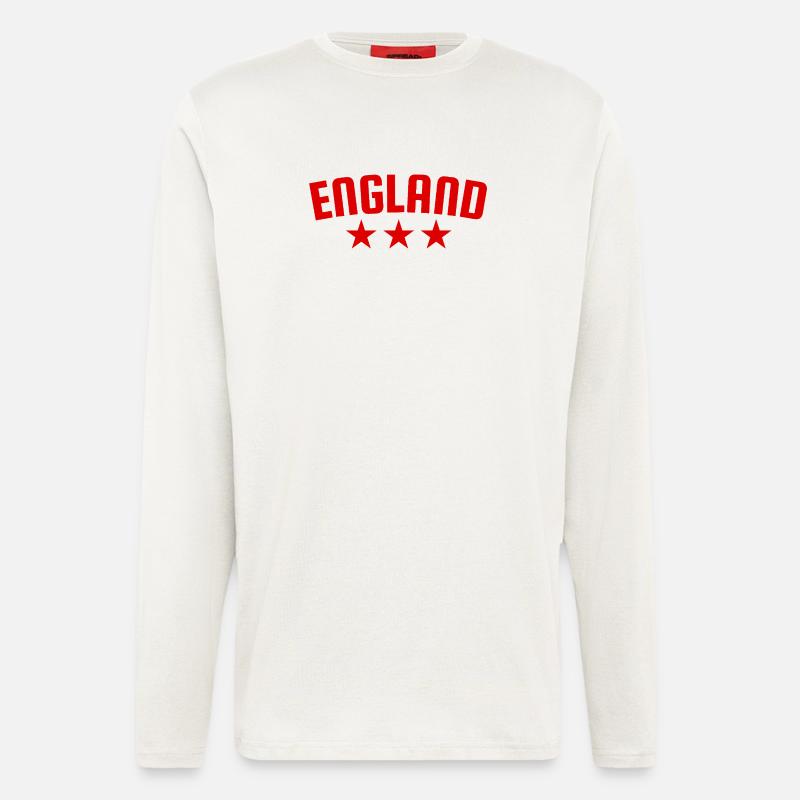 England 3 Sterne Design Rot - Langarmshirt - made by SPREAD - OFF WHITE