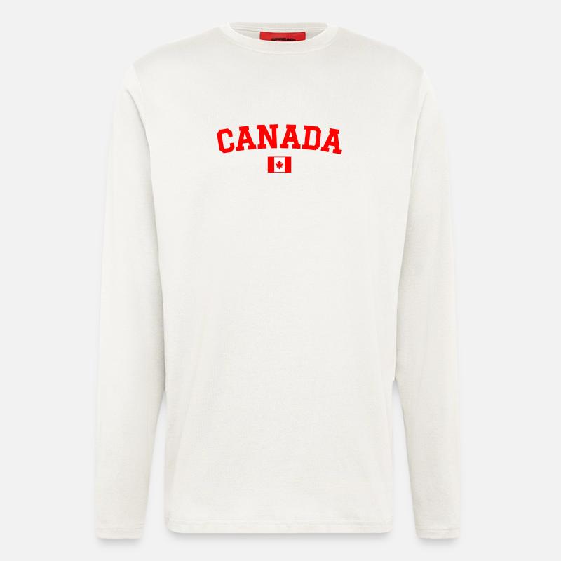 Drapeau du Canada Rouge - Manches longues bio décontracté fabriqué en UE - OFF WHITE