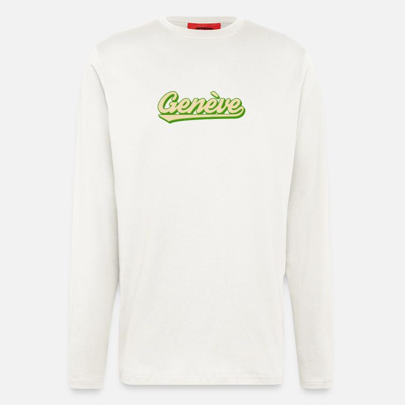 Genève Retro Script Limette - Langarmshirt - made by SPREAD  - OFF WHITE