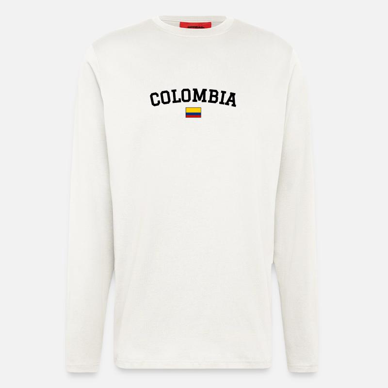 Drapeau de la Colombie Noir - Manches longues bio décontracté fabriqué en UE - OFF WHITE