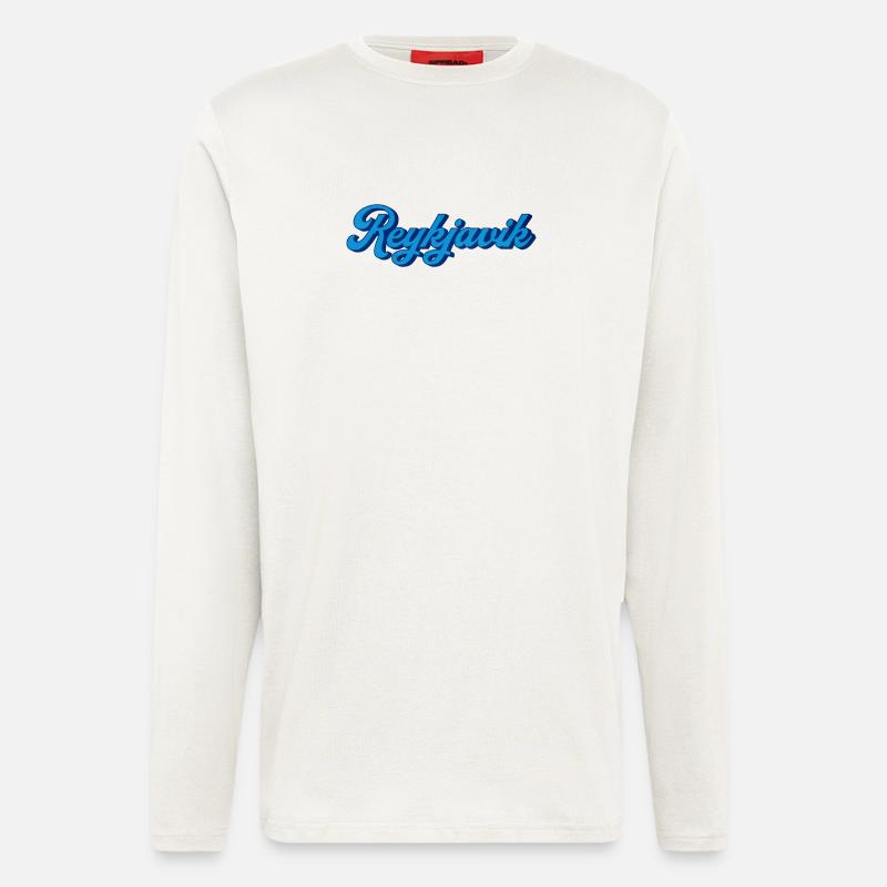 Reykjavik Blue Script Logo - Manches longues bio décontracté fabriqué en UE - OFF WHITE