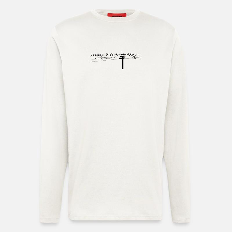 Vögel sitzen gemeinsam auf einer Stromleitung - Langarmshirt - made by SPREAD  - OFF WHITE