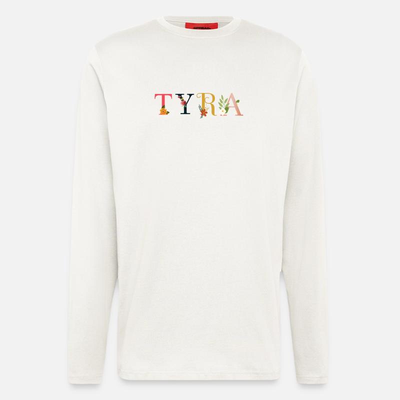 TYRA Name mit Blumen geschmückt - Langarmshirt - made by SPREAD  - OFF WHITE