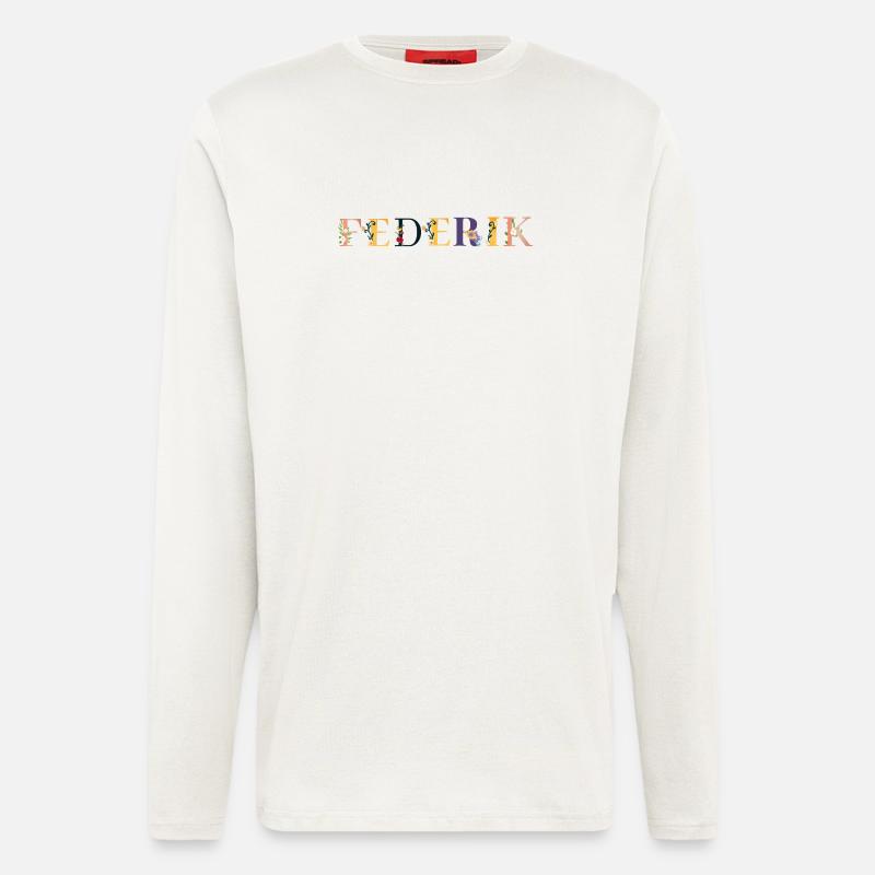 FEDERIK Name mit Blumen geschmückt - Langarmshirt - made by SPREAD  - OFF WHITE