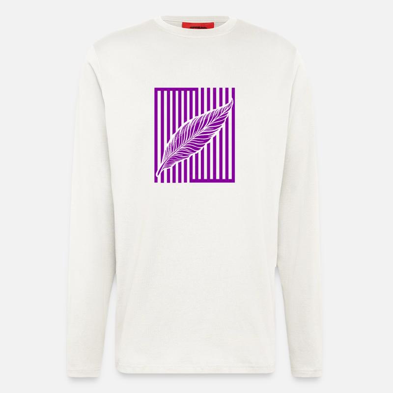 Plume sur barre verticale - Manches longues bio décontracté fabriqué en UE - OFF WHITE