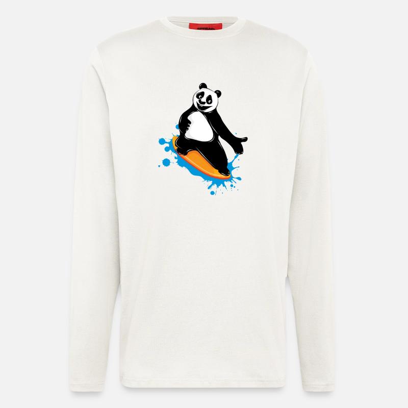 Surfender Panda Bär im Graffiti Stil - Langarmshirt - made by SPREAD  - OFF WHITE