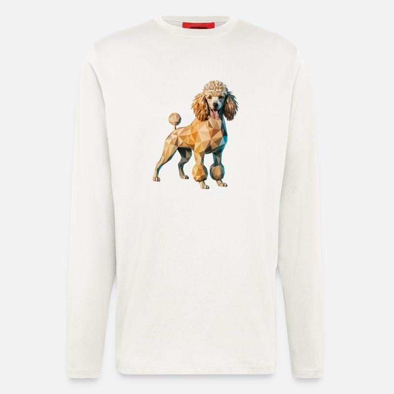 Caniche - Logo Low Poly cool - Manches longues bio décontracté fabriqué en UE - OFF WHITE