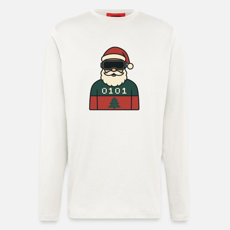 Cyber Santa VR Conception de Noël - Manches longues bio décontracté fabriqué en UE - OFF WHITE