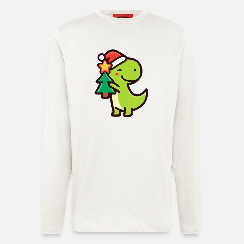 Kawaii Dino T-Rex mit Weihnachtsbaum - Langarmshirt - made by SPREAD  - OFF WHITE