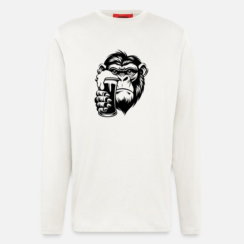 Affe hält ein Getränk mit Schaum - Langarmshirt - made by SPREAD  - OFF WHITE