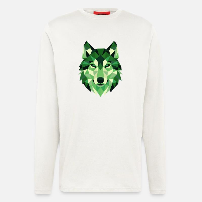 Wolfskopf Polygon Geometrie Portrait - Langarmshirt - made by SPREAD - OFF WHITE