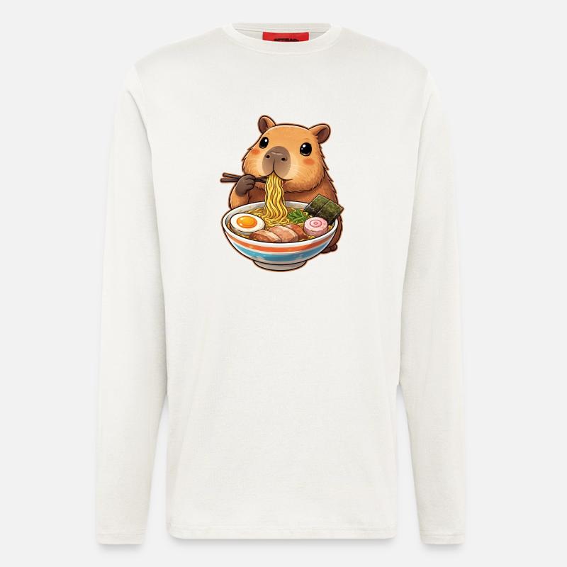 Capybara isst Ramen Nudeln - Langarmshirt - made by SPREAD  - OFF WHITE