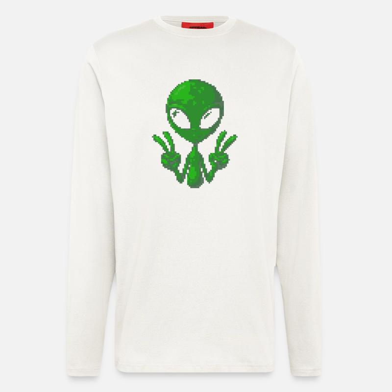 Pixel Alien Friedenszeichen - Langarmshirt - made by SPREAD  - OFF WHITE