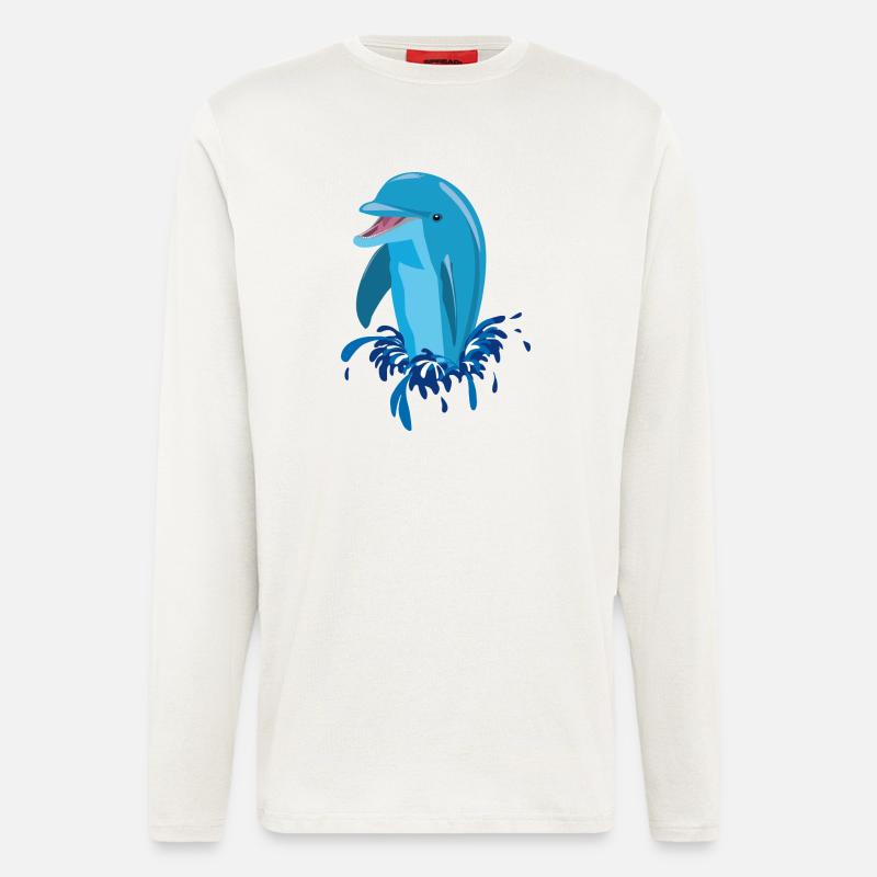 Delphin blau lachend - Langarmshirt - made by SPREAD  - OFF WHITE