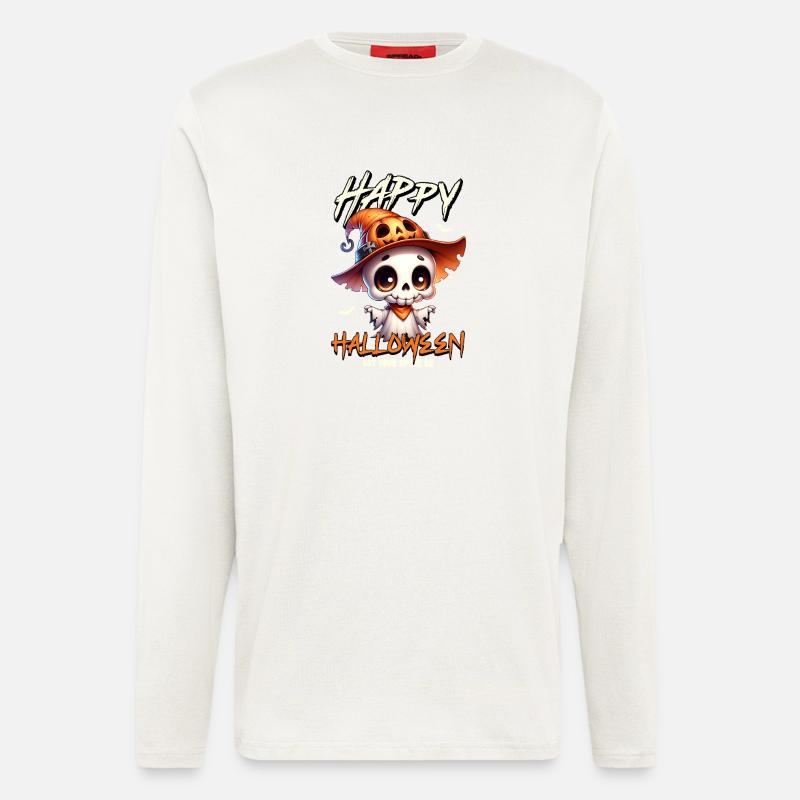 Skelett mit Pumpkin-Hut Halloween - Langarmshirt - made by SPREAD  - OFF WHITE