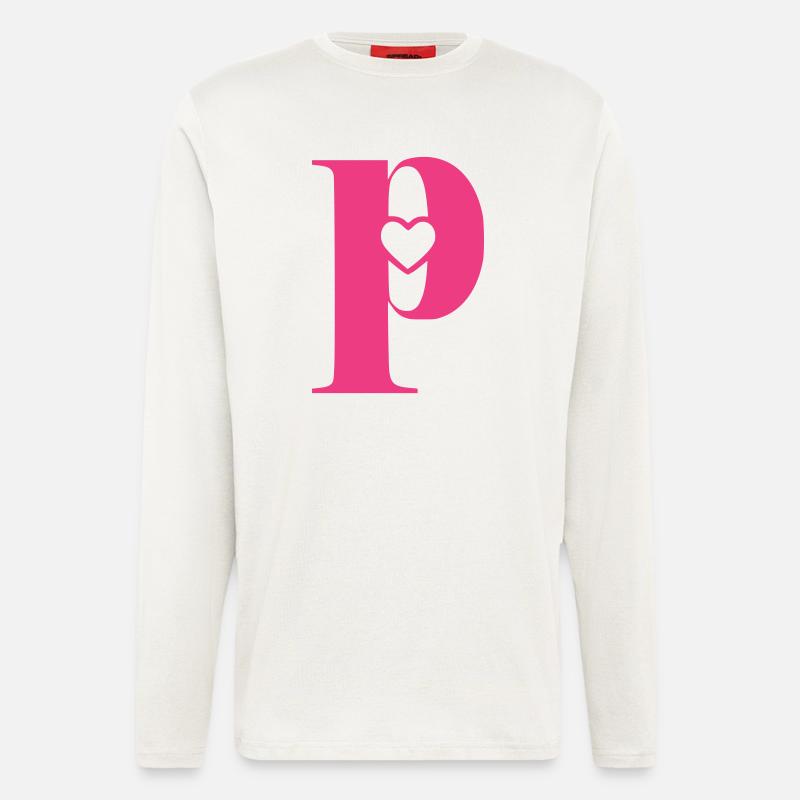 Buchstabe p Anfangsbuchstabe mit Herz - Langarmshirt - made by SPREAD  - OFF WHITE