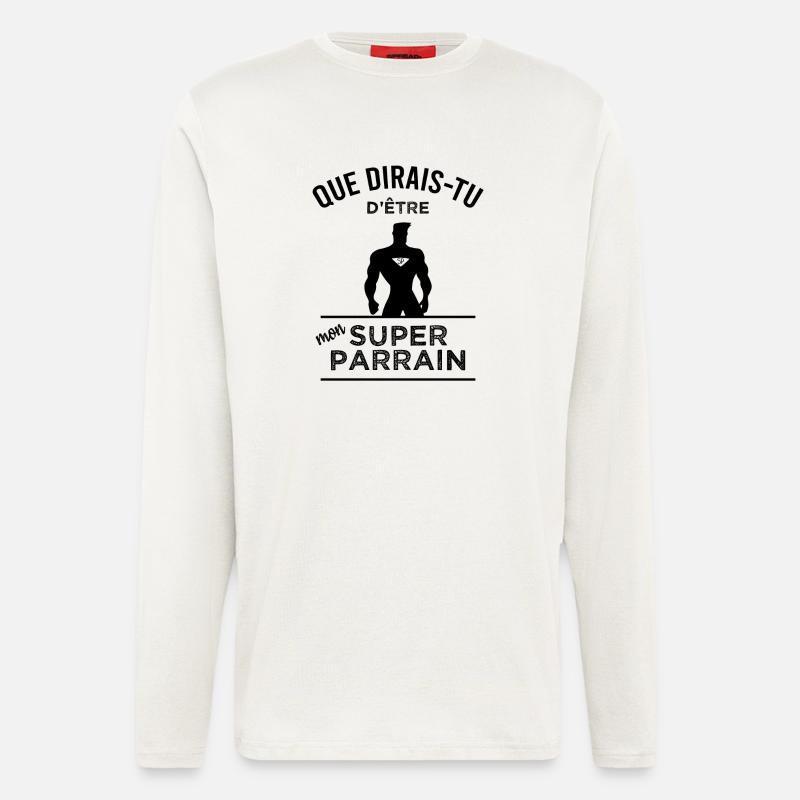 Deviens mon super parrain - Manches longues bio décontracté fabriqué en UE - OFF WHITE