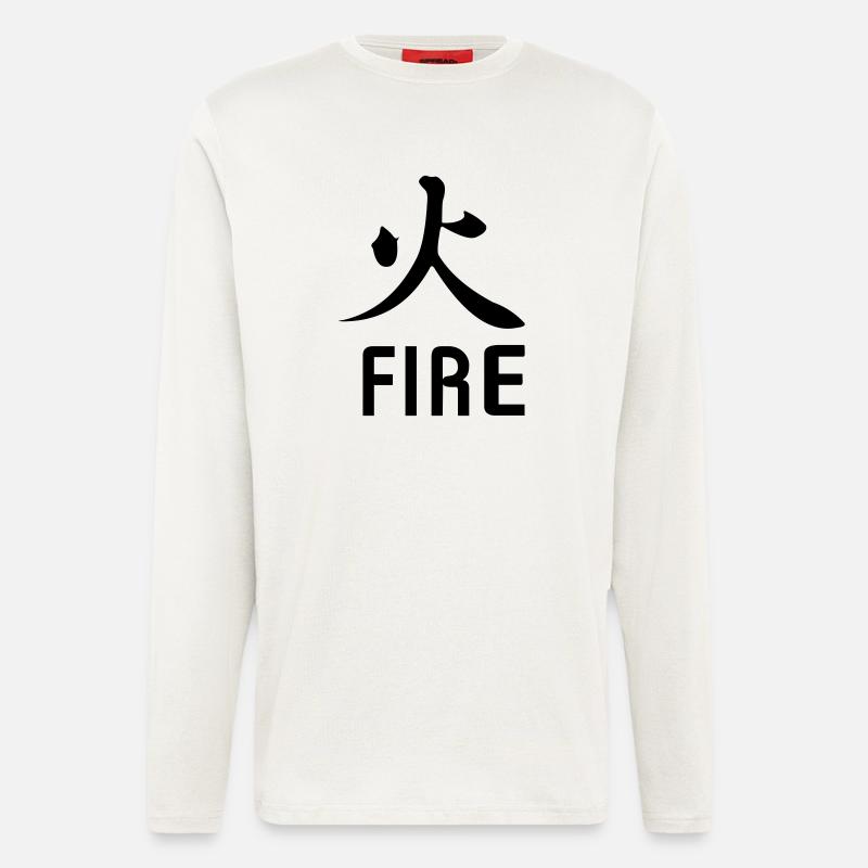 Feuer kanji mit Text - Langarmshirt - made by SPREAD  - OFF WHITE