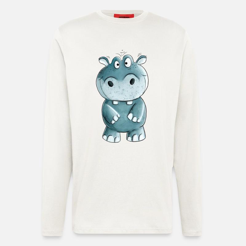 Blaues Nilpferd I Wildtiere Comic - Langarmshirt - made by SPREAD  - OFF WHITE