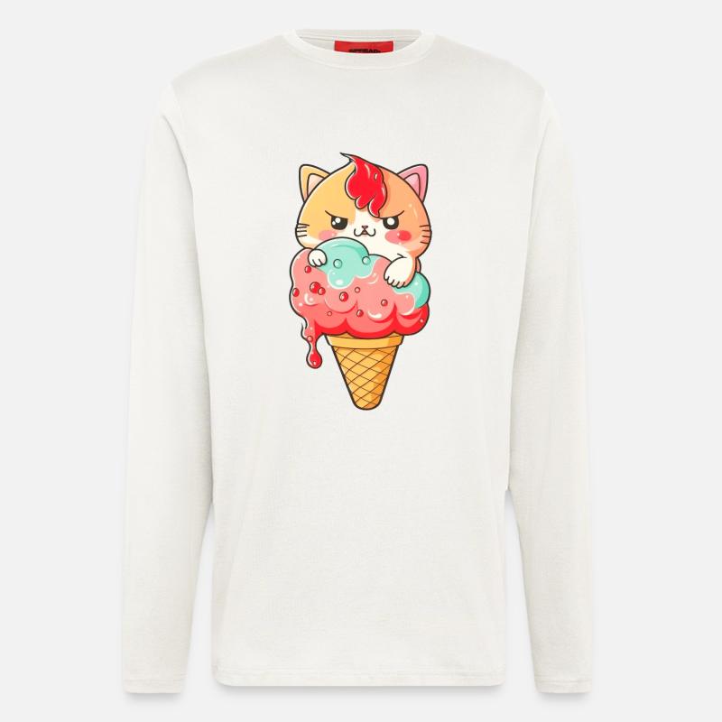 Süßer Katzen-Eiscreme-Print - Langarmshirt - made by SPREAD  - OFF WHITE